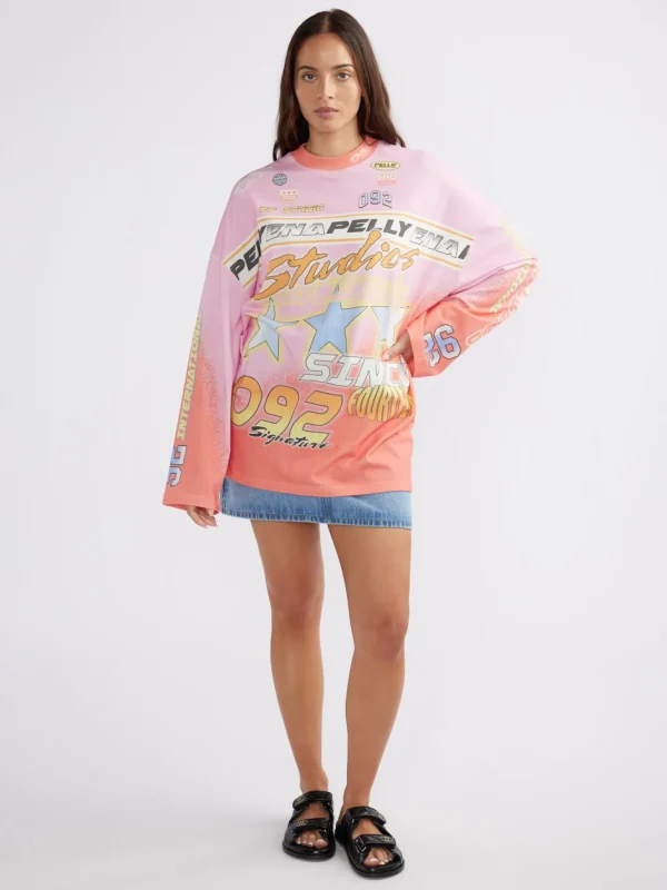 Ena Pelly Moto Long Sleeve Tee Dress - Multi