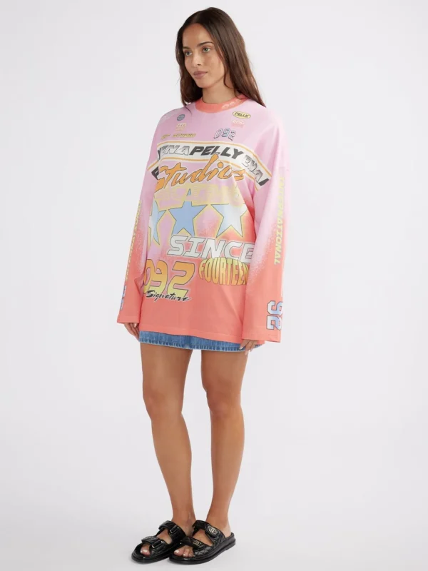 Ena Pelly Moto Long Sleeve Tee Dress - Multi