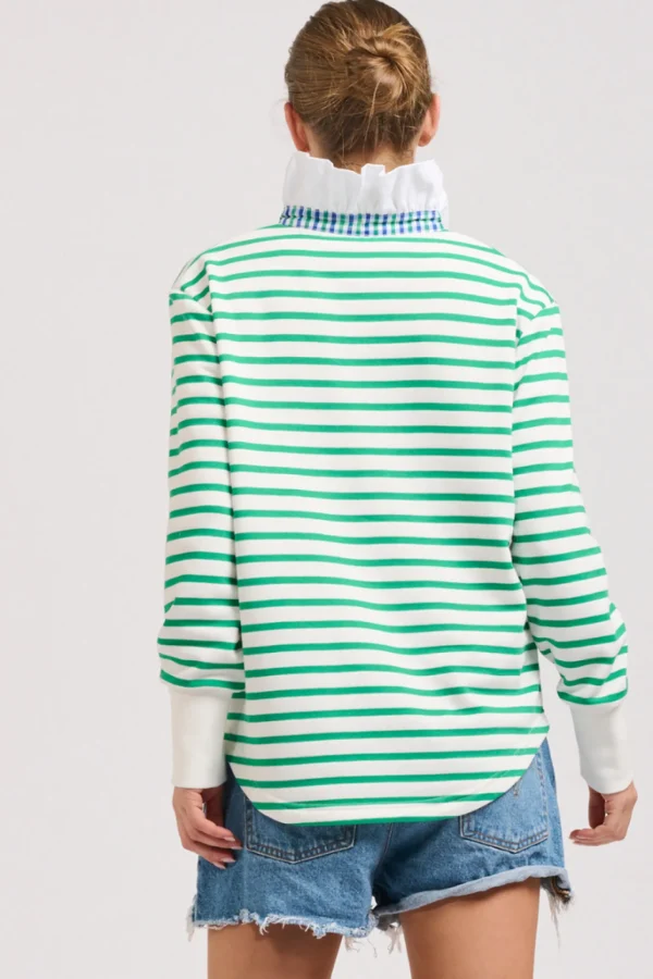 Est 1971 Rugby Frill Collar Cotton Sweatshirt - Green Stripe