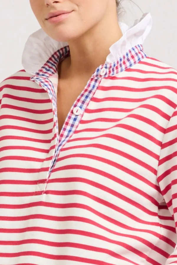 Est 1971 Rugby Frill Collar Cotton Sweatshirt - Raspberry Stripe