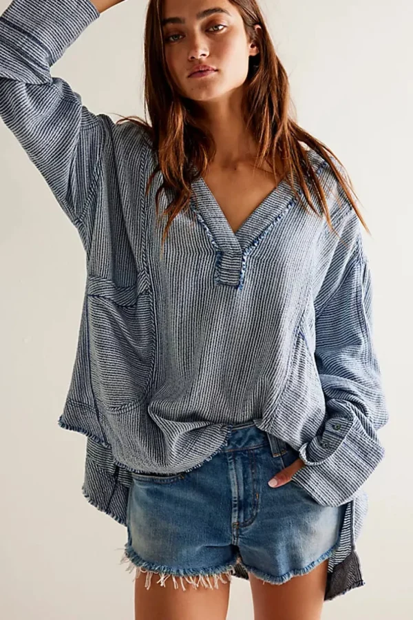 Free People By The Shore Shirt - Indigo Stripe