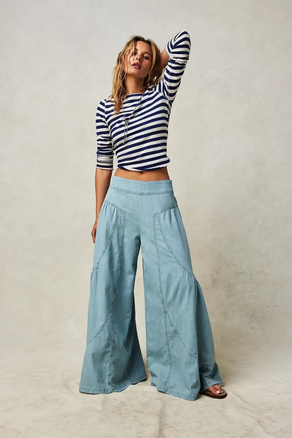 Free People Dawn on Me Wide Leg Jeans - Moonlit