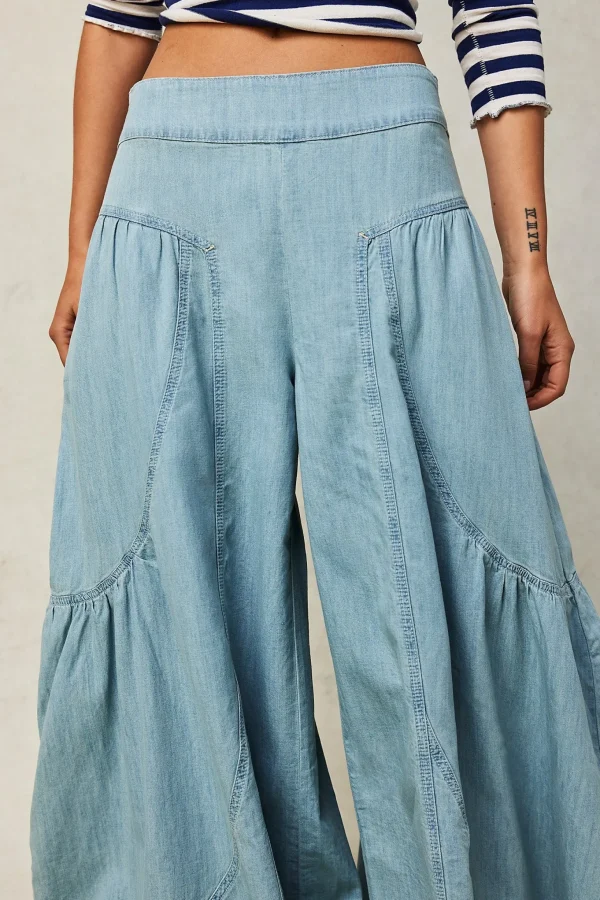 Free People Dawn on Me Wide Leg Jeans - Moonlit