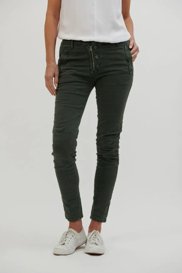 Italian Star Button Jean - Military