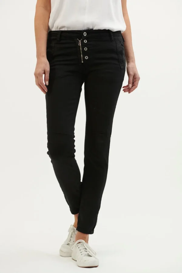 Italian Star Button Jean - Black