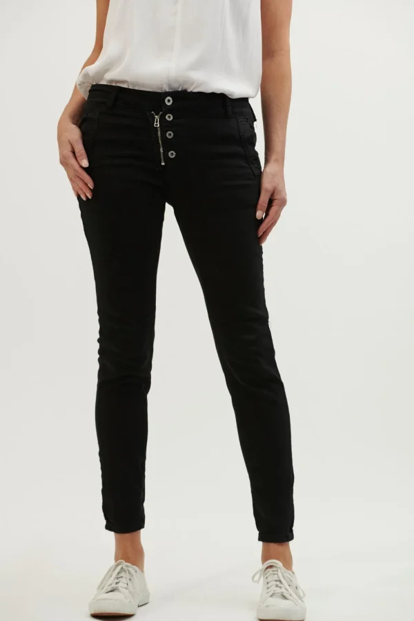 Italian Star Button Jean - Black