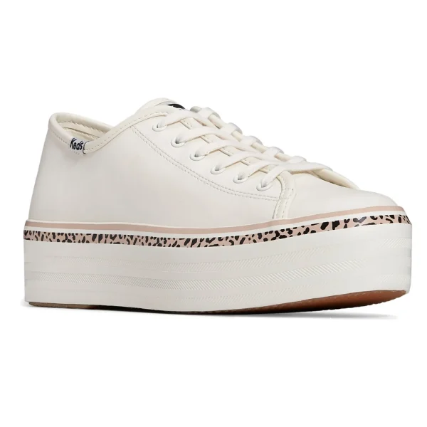 Keds Triple Up Leather Leopard Stripe - White/Tan