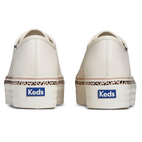 Keds Triple Up Leather Leopard Stripe - White/Tan