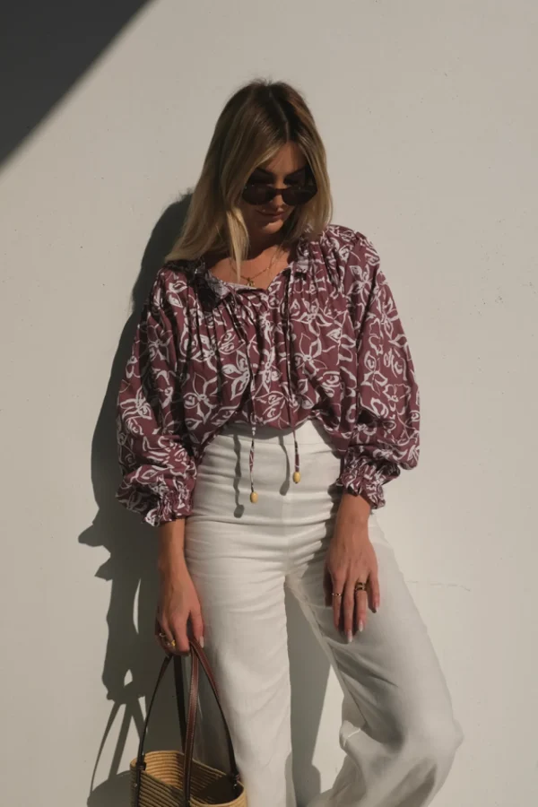 Lunar Fox Charlotte Linen Blouse - Sangria