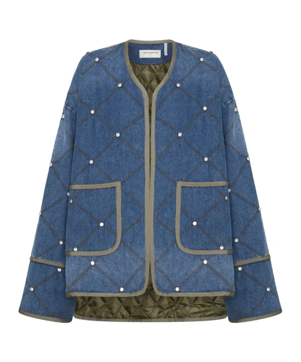 One Teaspoon Bay Blue Quilted Crystal Studded Jacket