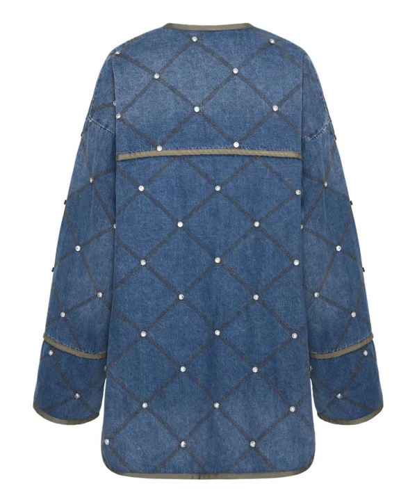 One Teaspoon Bay Blue Quilted Crystal Studded Jacket