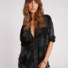 One Teaspoon Black Star Muslin Longline Shirt - Charcoal