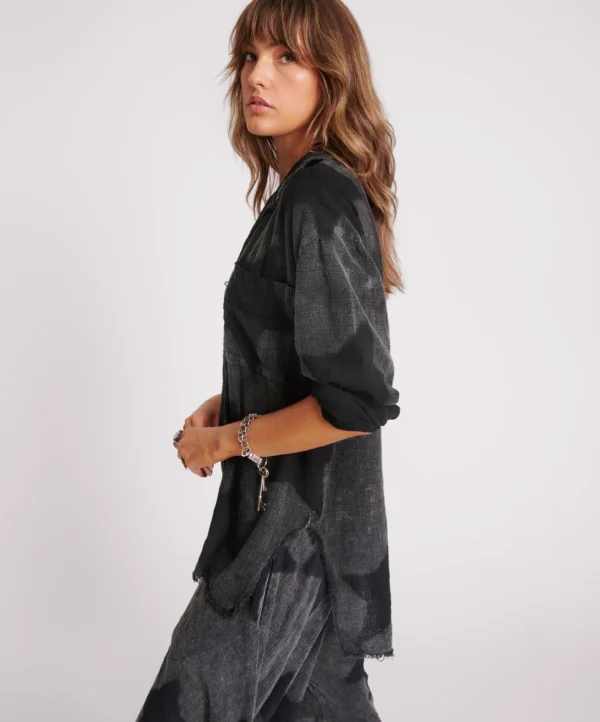 One Teaspoon Black Star Muslin Longline Shirt - Charcoal