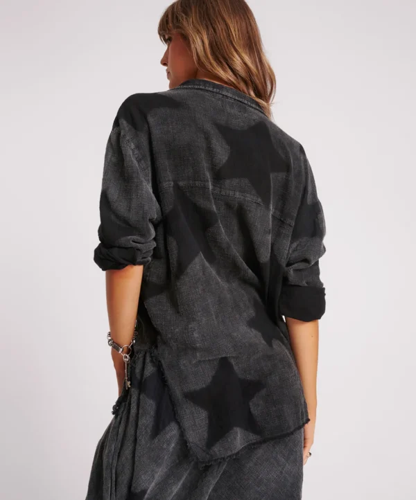 One Teaspoon Black Star Muslin Longline Shirt - Charcoal