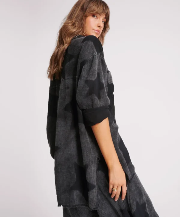 One Teaspoon Black Star Muslin Longline Shirt - Charcoal