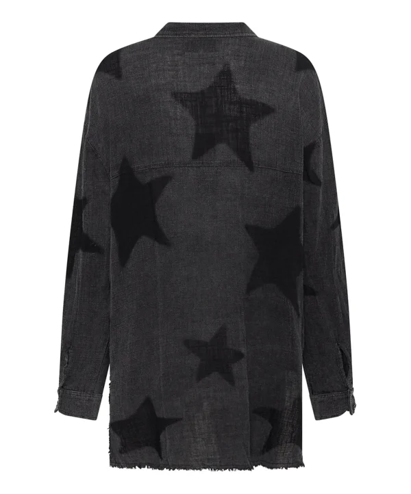 One Teaspoon Black Star Muslin Longline Shirt - Charcoal