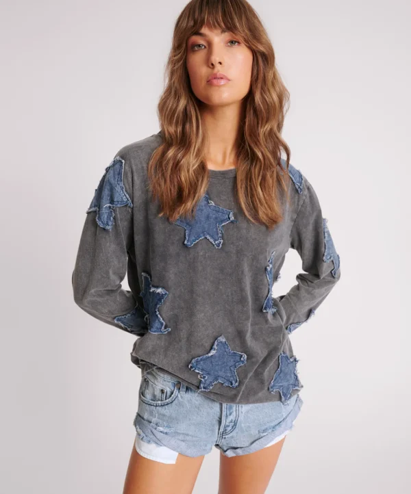 One Teaspoon Denim Star Boyfriend Longsleeve Tee - Black Acid