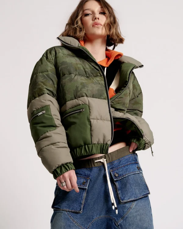 One Teaspoon Dirtee Love Camo Puffa Jacket - Khaki