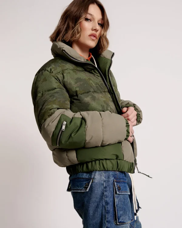 One Teaspoon Dirtee Love Camo Puffa Jacket - Khaki