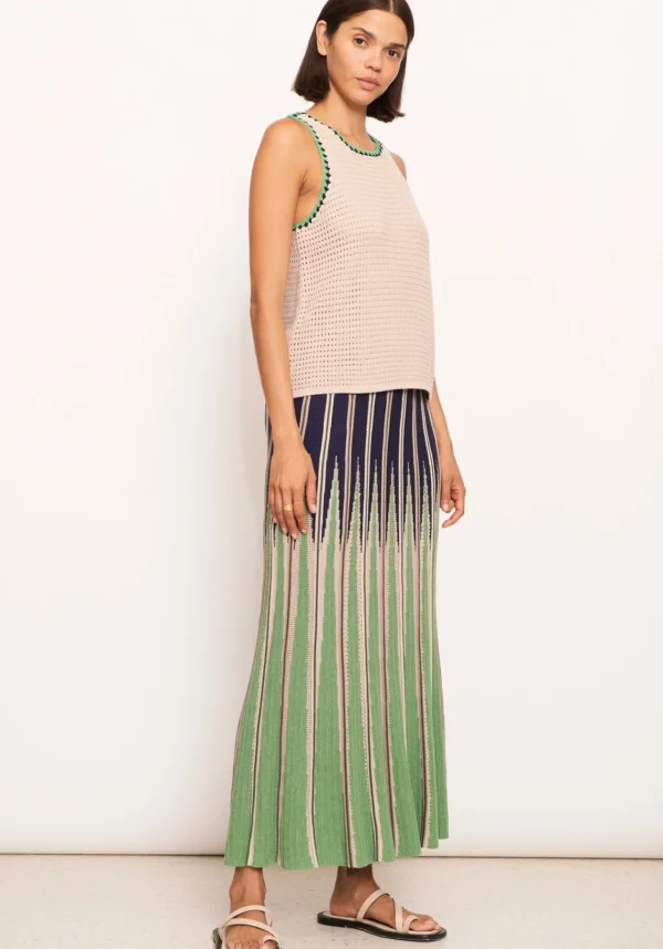 Pol Xander Crochet Tank - Pebble/Ink/Green