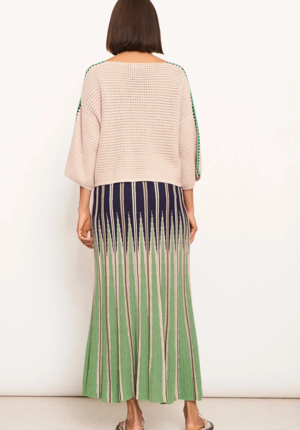Pol Xander Crochet Tee - Pebble/Ink/Green