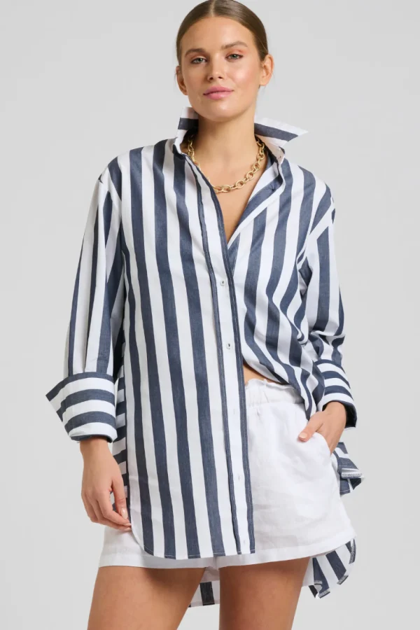 Shirty Andrea Oversized Boyfriend Shirt- Navy Stripe