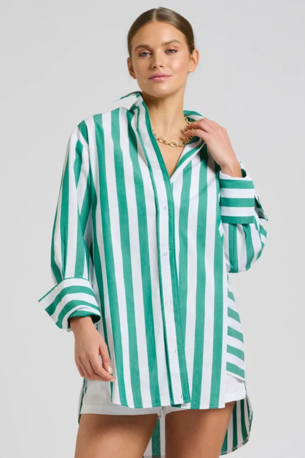 Shirty Andrea Oversized Boyfriend Shirt- Green Stripe