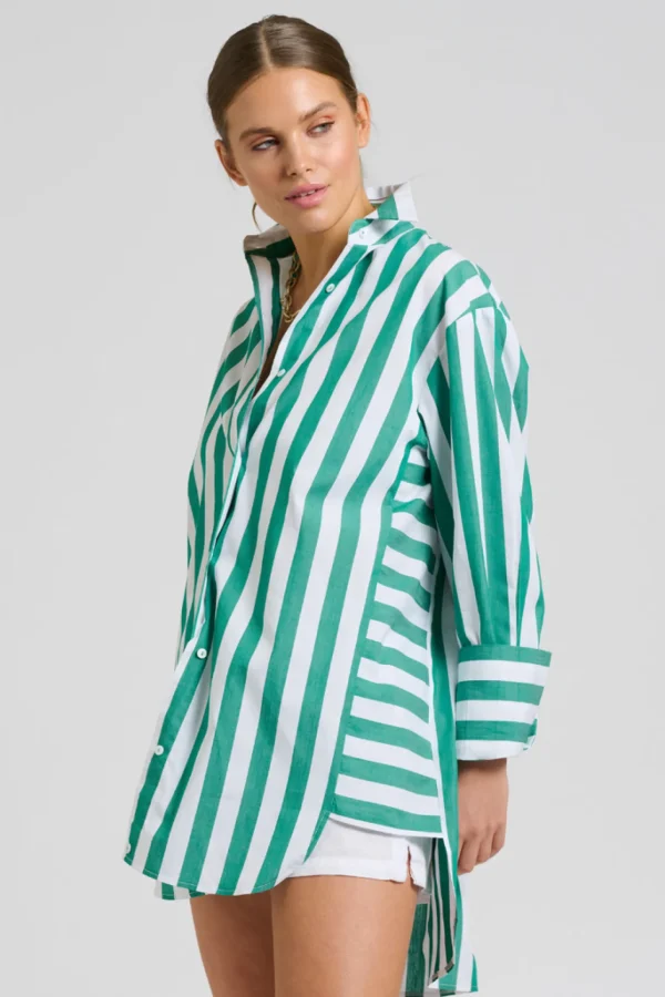 Shirty Andrea Oversized Boyfriend Shirt- Green Stripe