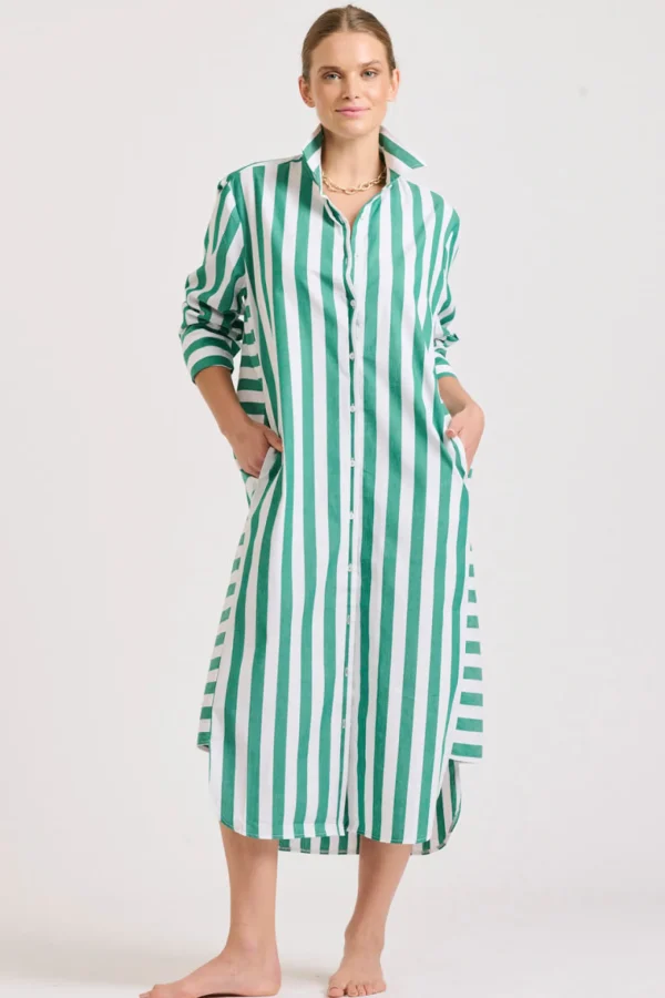 Shirty Andrea Shirtdress- Green wide stripe