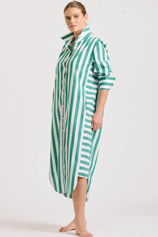 Shirty Andrea Shirtdress- Green wide stripe