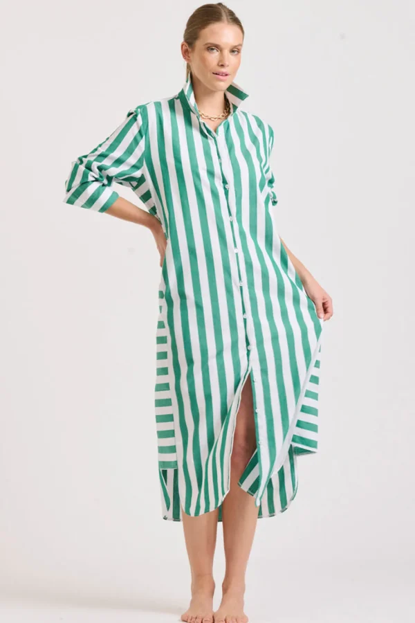 Shirty Andrea Shirtdress- Green wide stripe