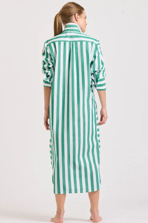 Shirty Andrea Shirtdress- Green wide stripe