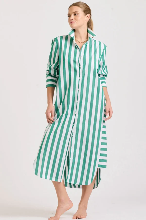 Shirty Andrea Shirtdress- Green wide stripe