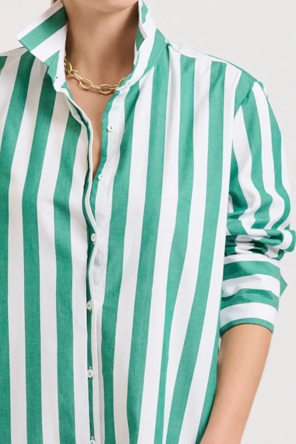 Shirty Andrea Shirtdress- Green wide stripe