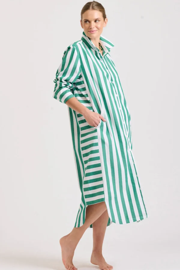 Shirty Andrea Shirtdress- Green wide stripe