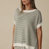 Talamaya Lattice Short Sleeve Pullover- Dusty Olive & Cream