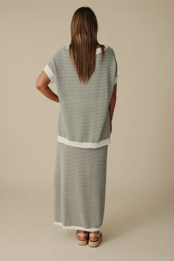 Talamaya Lattice Short Sleeve Pullover- Dusty Olive & Cream