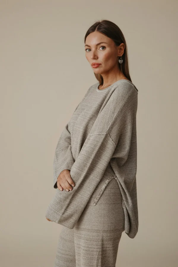 Talamaya Retreat Cotton Twist Pullover - Dusty Olive & White