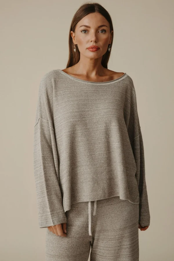 Talamaya Retreat Cotton Twist Pullover - Dusty Olive & White