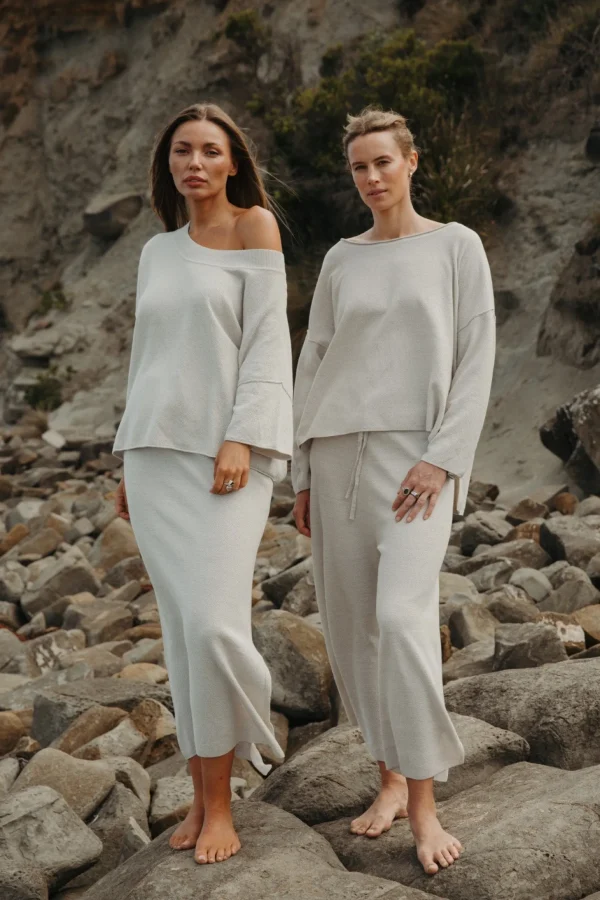 Talamaya Retreat Cotton Twist Skirt - Silver & White