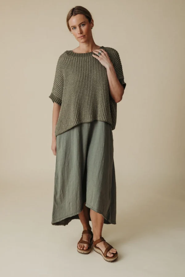 Talamaya Sunray Rib Crop Pullover - Dusty Olive