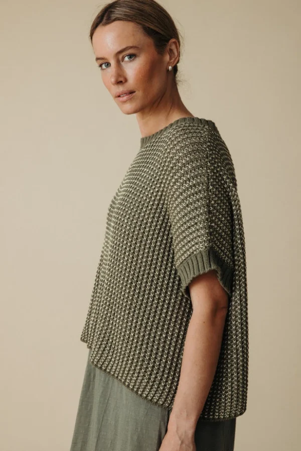 Talamaya Sunray Rib Crop Pullover - Dusty Olive